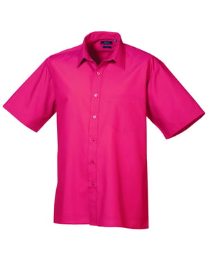 Premier Heren Korte Mouw Formele Poplin Gewoon Werk Shirt (Heet Roze)