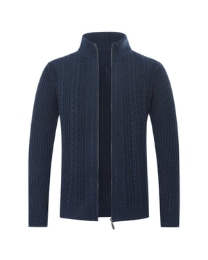 Heren Vest met Rits Vest Grof Gebreid met Opstaande Kraag Blauw