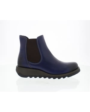 Fly London Dames Blauwe SALV Chelsea Leren Enkel Casual Wedge Heel Laarzen