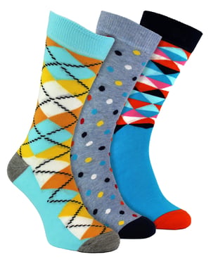HS by Happy Socks - Heren 3-pack Klassieke Ruitpatroon Dress Socks - Ruit (Lichtblauw)