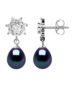 Oorbellen Dangle zoetwater parels sieraden Black Peren 7-8 mm 925