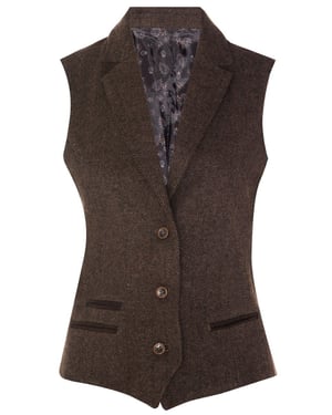 Dames Tweed jaren 1920 visgraat bruin vest