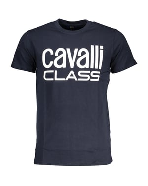 Cavalli Class Bold Witte Logo Marineblauwe T-Shirt
