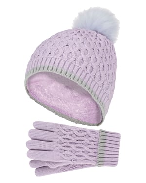 Heat Holders Meisjes Thermische Pom Pom Muts En Handschoenen - Lavendel Vorst