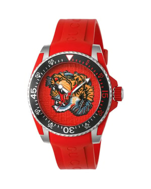 Gucci YA136315 Dive rode tijgerkop wijzerplaat herenhorloge