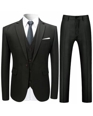 3-delig slim-fit effen zwart chic formeel bruiloftspak