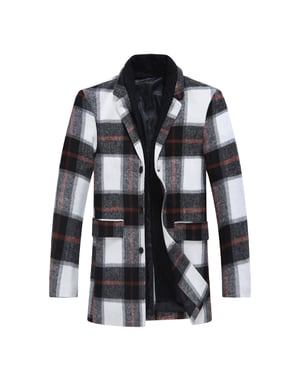 Heren lange slim fit geruite winter dikke jas met sjaalkraag rood
