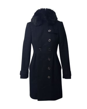 Burberry Mantel met Bont Kraagafwerking in Zwarte Virgin Wol