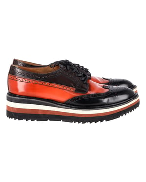 Prada Flatform Derby Brogue Veterschoen in Zwart Leer
