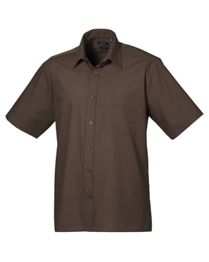 Premier Heren Korte Mouw Formele Poplin Gewoon Werk Shirt (Bruin)