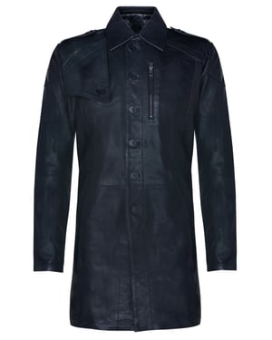 Zachte lange militaire trenchcoat van noodlijdend leer