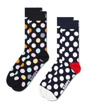 Happy Socks Unisex 2-pack klassieke Big Dot Crew-sokken