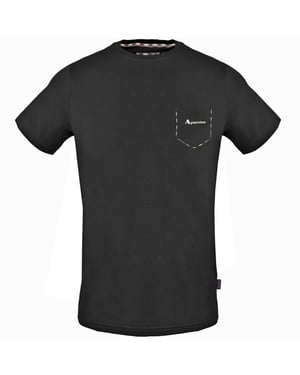 Aquascutum geruit zwart T-shirt met zakafwerking