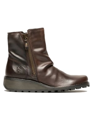 Fly London Dames Bruin MON944 Leren Wedgesleekte Enkellaarsjes Met Ritssluiting Chelsea Laarzen