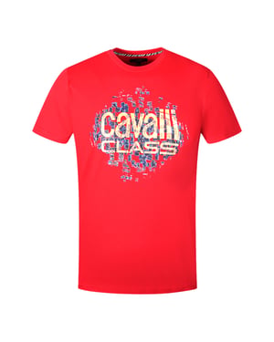 Cavalli Class Gradien Schalen Design Logo Rode T-Shirt