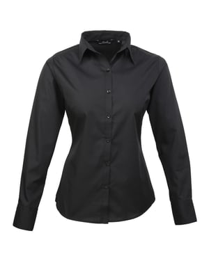 Premier Dames/Dames Popeline Blouse met Lange Mouwen (Zwart)
