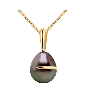 Tahitian Pearl Pendant Pear 8-9mm Yellow Gold