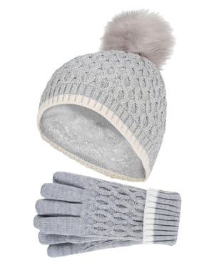 Heat Holders Meisjes Thermische Pom Pom Muts En Handschoenen - Wolkengrijs