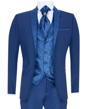 Heren 4-delig Blauw Op Maat Gemaakt Trouwen Pak