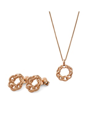 Orphelia 'Estelle' Dames 925 Sterling Zilveren Set: Ketting-Hanger + Oorbellen - Roze SET-7516/RG