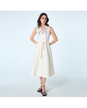 Fit-and-flare cocktailjurk met tafzijde en kralen