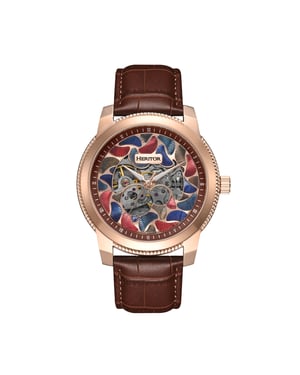 Heritor automatisch Emmanuel semi-skelet lederen bandhorloge