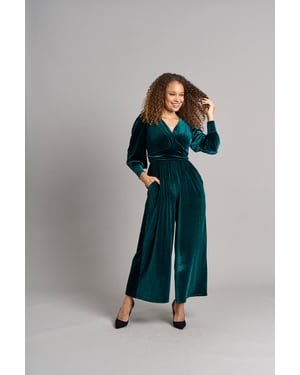 Ava jumpsuit van fluweel - Smaragd