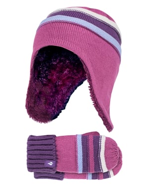 Heat Holders - Pom Pom Muts En Wanten Set Voor Meisjes - Rode Violet
