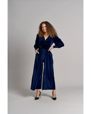 Ava jumpsuit van fluweel - Blauw