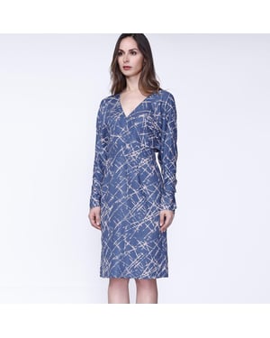 Geometrische print en v -neck jurk