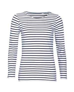 SOLS Dames/Dames Marine Gestreept T-shirt met Lange Mouwen (Wit/Zwaar)