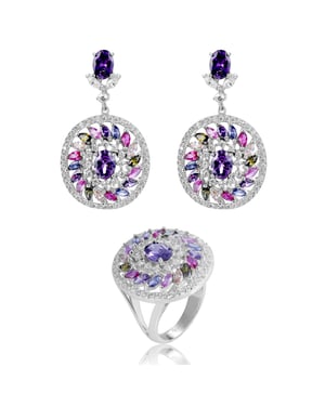 Orphelia 'Enya' Dames 925 Sterling Zilveren Set: Oorbellen + Ring - Zilver SET-7428