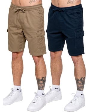 Kruze | 2 Pack Heren Cargo Korte Broek - BEIGE/NVY