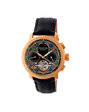 Heritor Automatic Aura herenhorloge met half skelet en lederen band