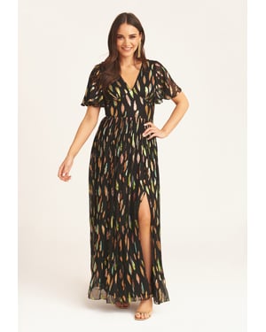 Multi Jacquard Angel Mouwen Maxi Jurk