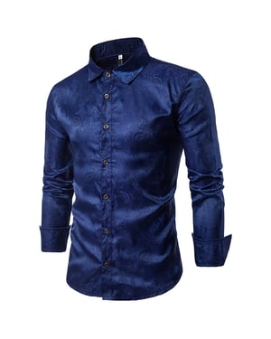 Slim-fit geborduurd marineblauw Paisley-overhemd