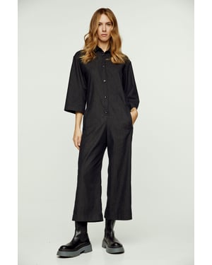 Donkergrijze denim jumpsuit