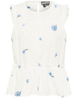 Dreimaster Top Dames Wol Wit Blauw