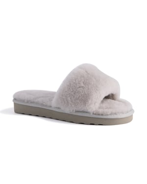 Aus Wooli Australia Womens Schapenvacht Fluff Slide Slippers Grijs