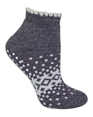 Thermische laag uitgesneden wollen antislip pantoffelsokken voor dames - Houtskool