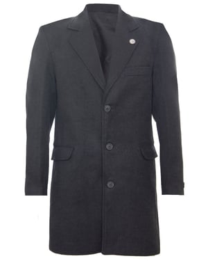 Lange, houtskoolwollen slim-fit overjas voor heren