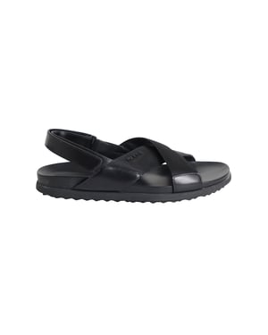 Prada Logo Band Kruis Sandalen in Zwart Leer