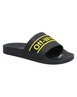 Off White logo-print leren slippers