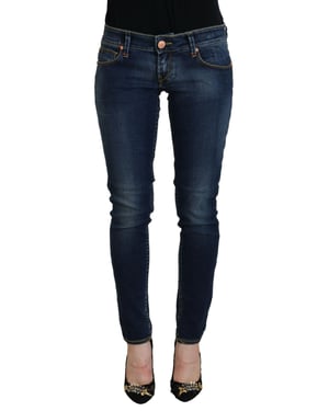 Acht Blauwe Katoenen Lage Taille Skinny Dames Casual Jeans
