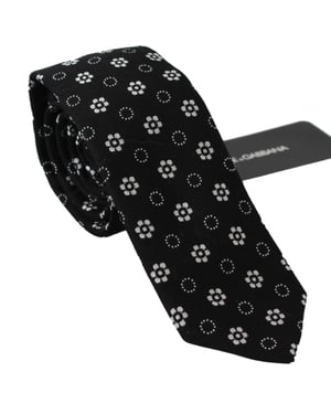 Dolce & Gabbana Mannen Zwart 100% Zijde Bloemen Print Klassieke Stropdas