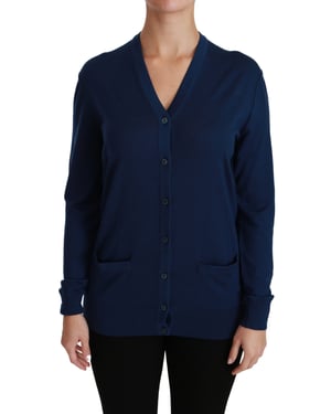 Dolce & Gabbana Dames Trui met Blauwe Knopen Vest Scheerwol