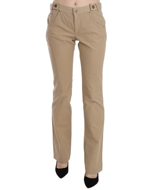 Just Cavalli Beige Katoenen Midden Taille Rechte Broek