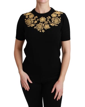 Dolce & Gabbana Zwarte Kasjmier Gouden Bloemen Trui Top