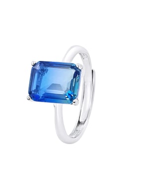 Solitaire ring tweekleurige kristallen blauw verstelbaar zilver 925 - Anais
