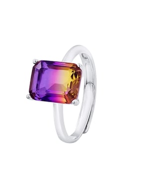 Solitaire ring tweekleurige kristal geel paars verstelbaar zilver 925 - Anais